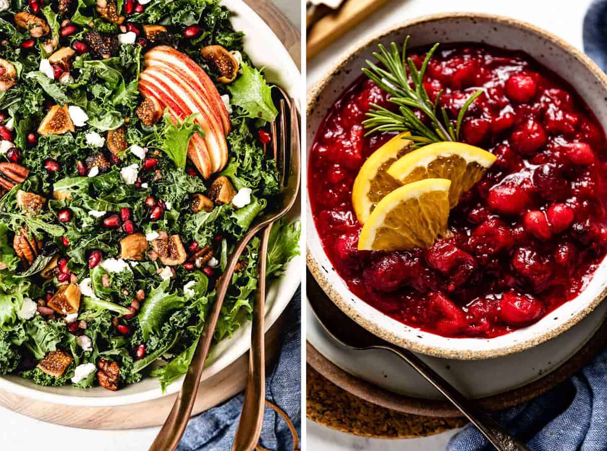 Harvest salad and cranberry sauce side by side.