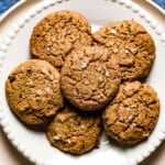 gluten free peanut butter cookies on a plate from the top view