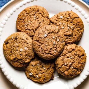 gluten free peanut butter cookies on a plate from the top view