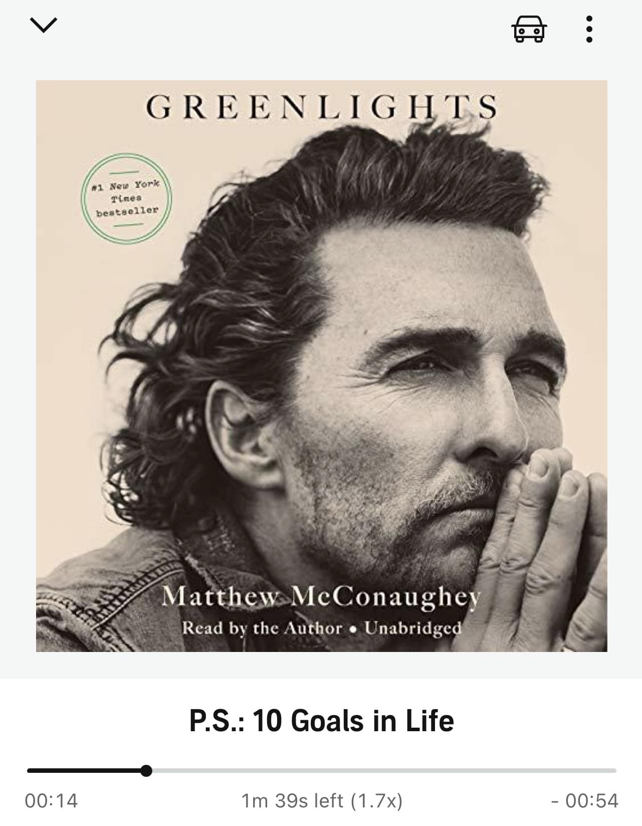 The audible version cover of Matthew McConaughey's book Greenlights