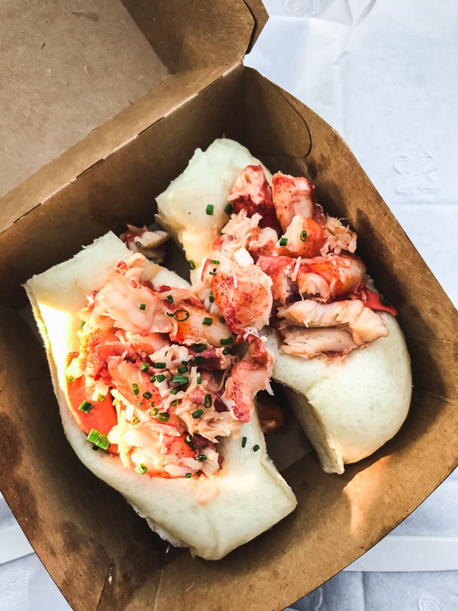 Maine lobster rolls in a carton box