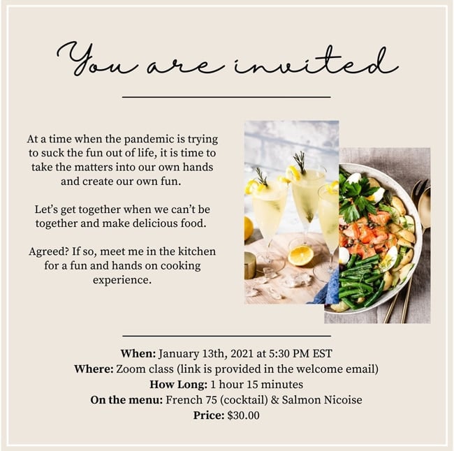 Invitation for my first cooking class