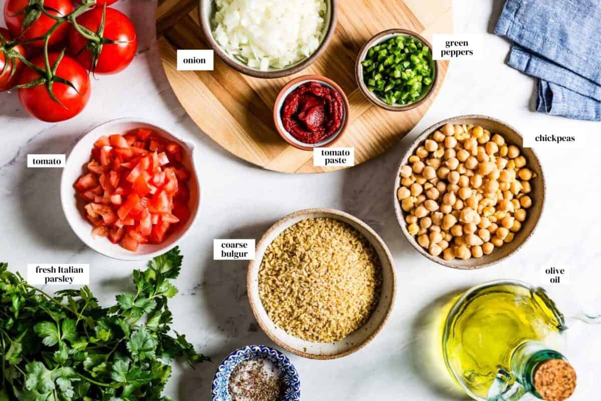 Ingredients for the recipe from the top view with text on each ingredient.