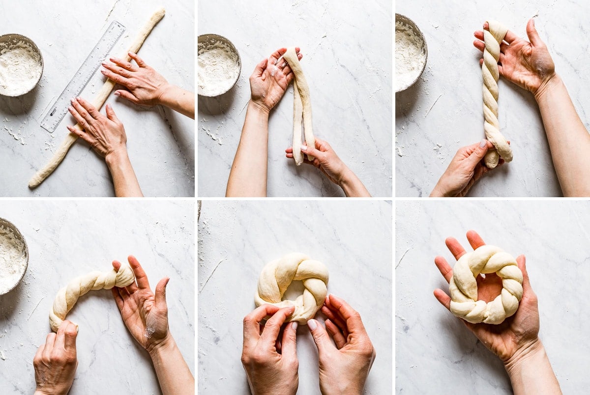 Person showing how to shape and twist Turkish bread recipe
