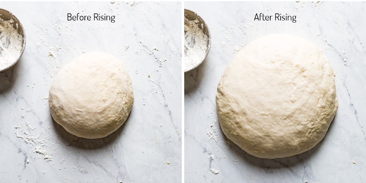 Showing the simit dough before and after it is risen