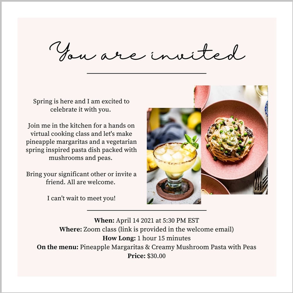 Live cooking class invitation