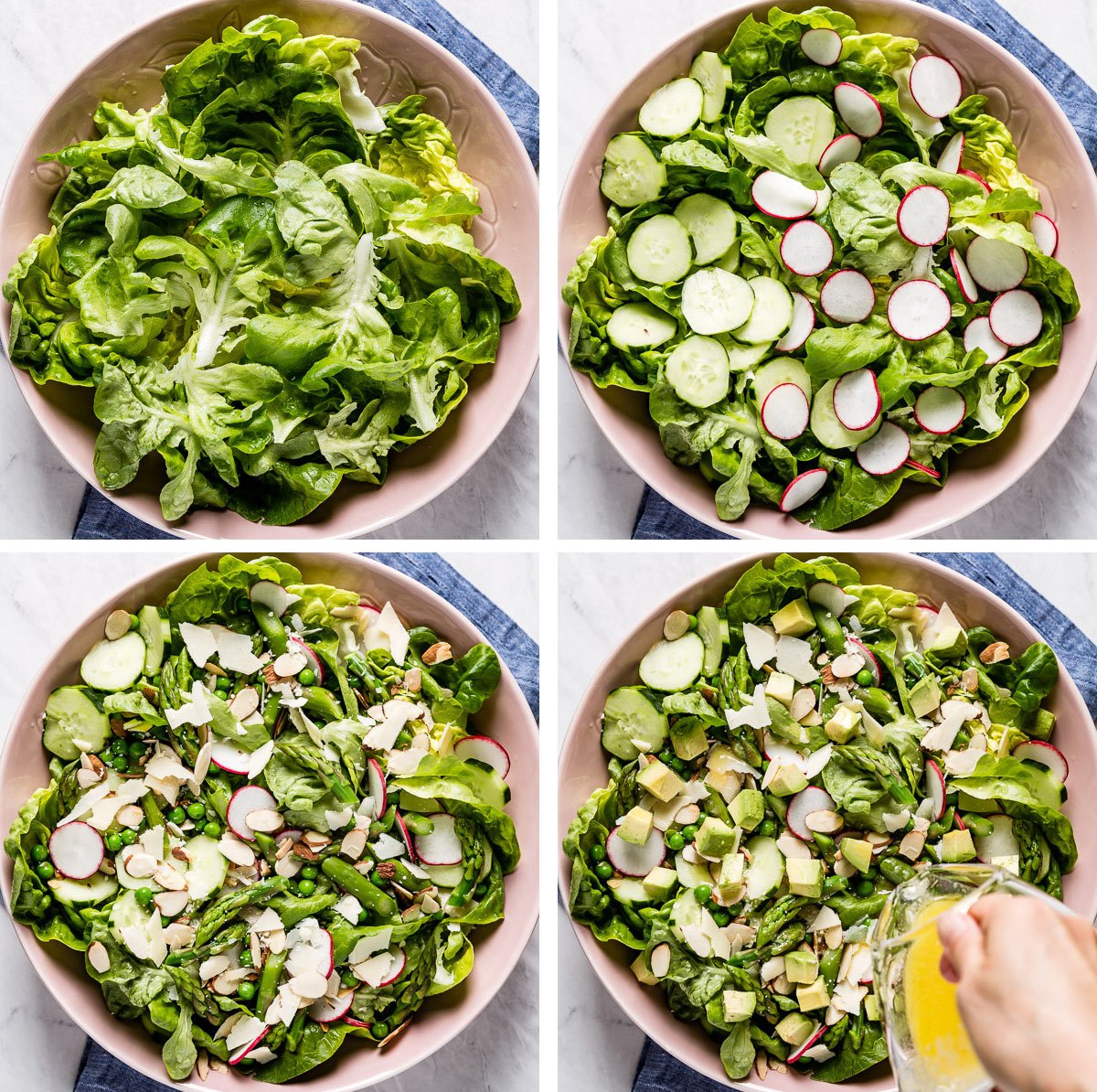 Photos showing how to assemble the salad 