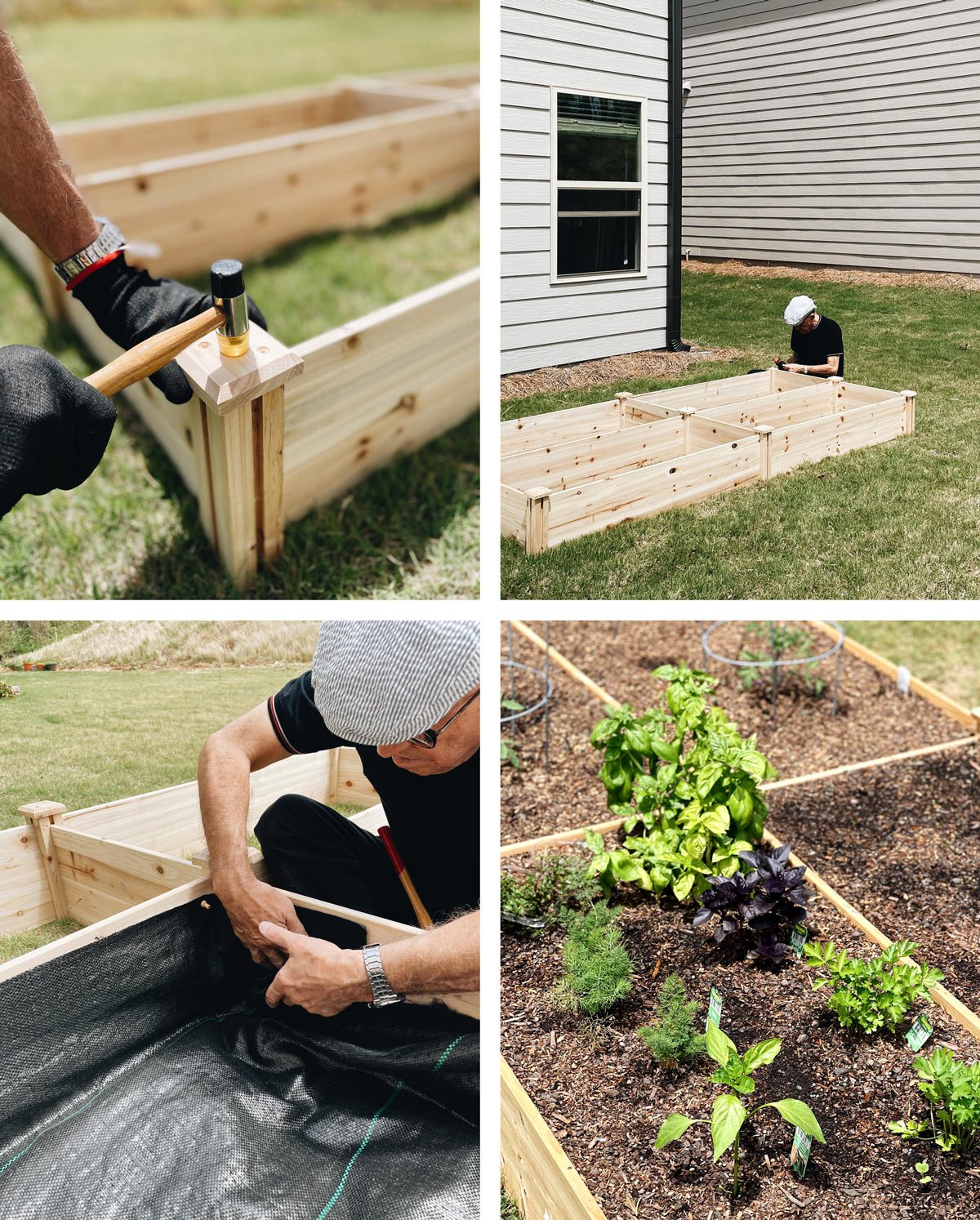 Showing my father building raised garden beds