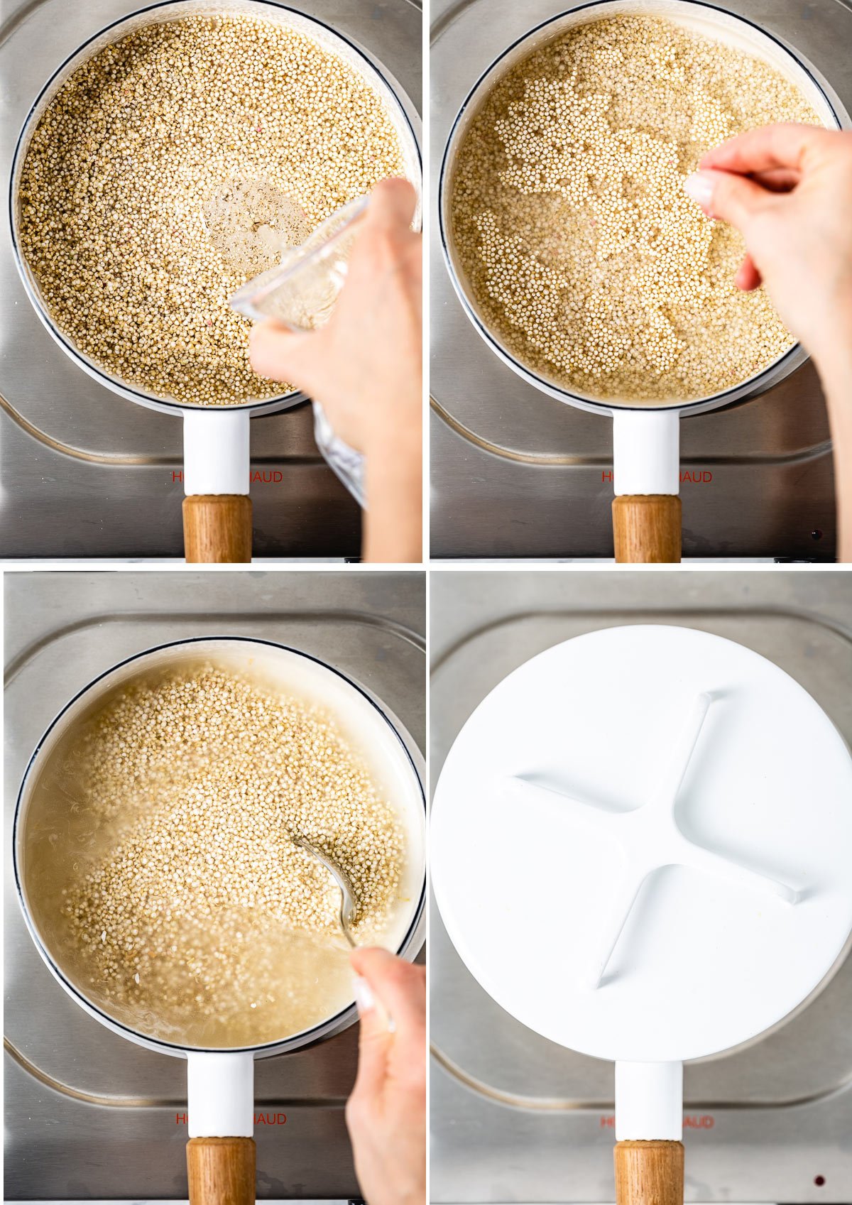 Quinoa cooking instructions step by step in four photos