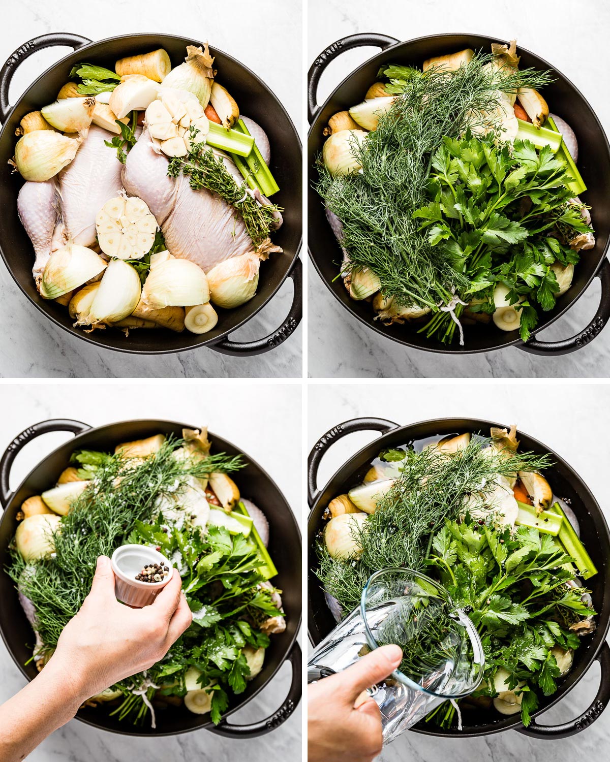 Showing how to make homemade chicken stock with step by step photos