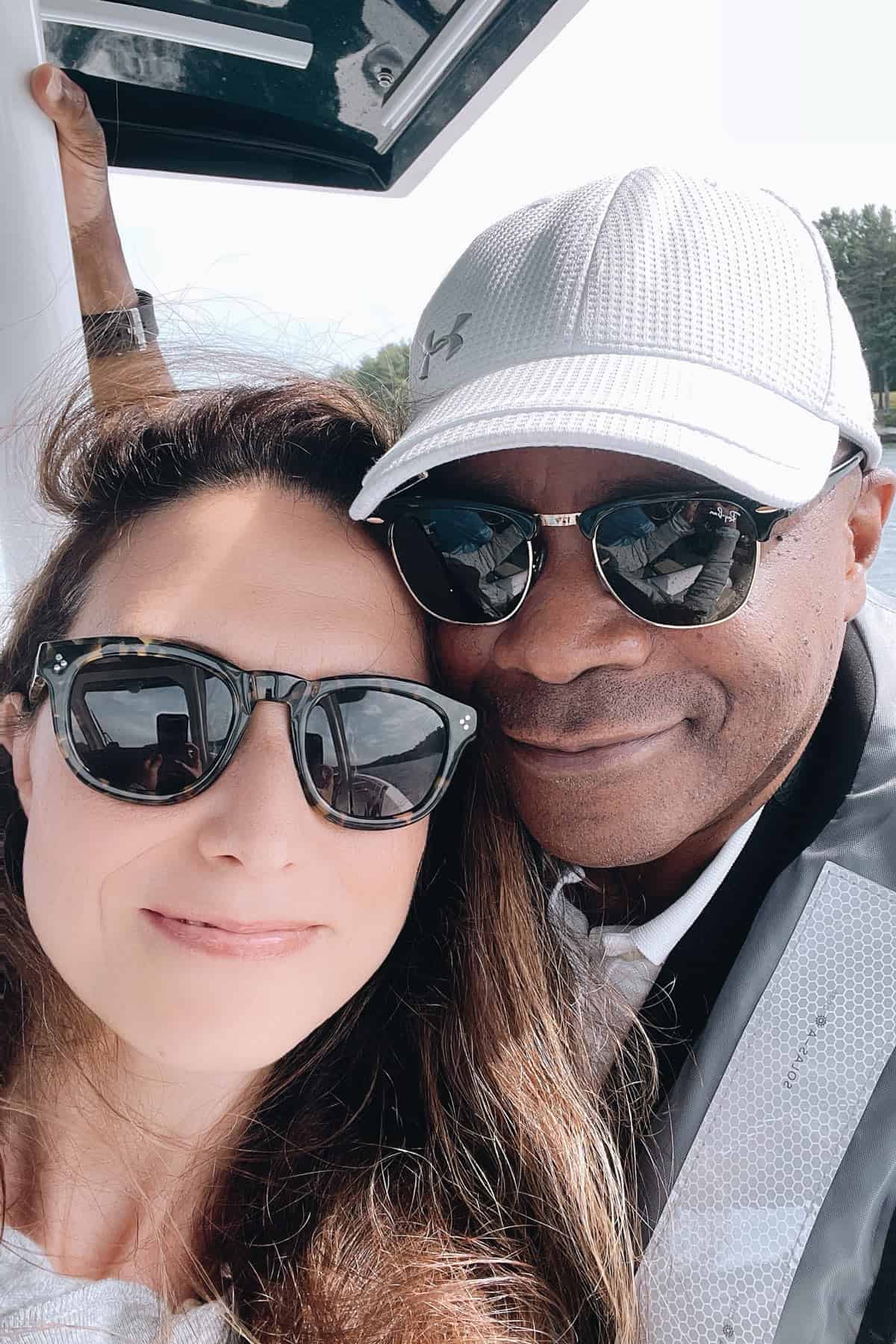 Dwight and Aysegul Sanford on a boat trip in Maine