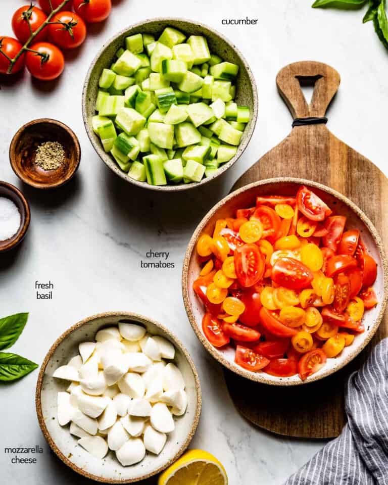 Tomato Cucumber Mozzarella Salad Recipe (Cucumber Caprese Salad)