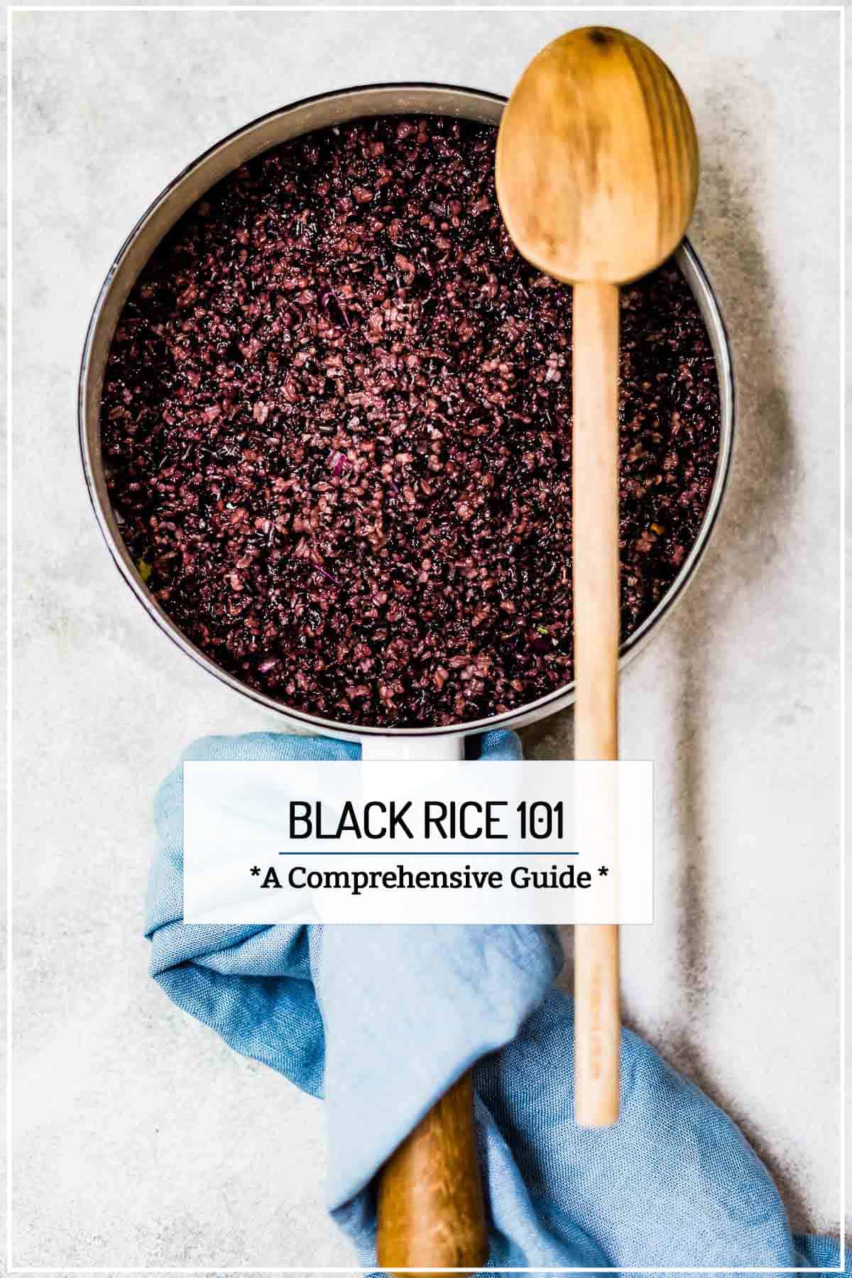 Black rice in a saucepan from the top view