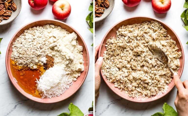 Person making crumb topping.