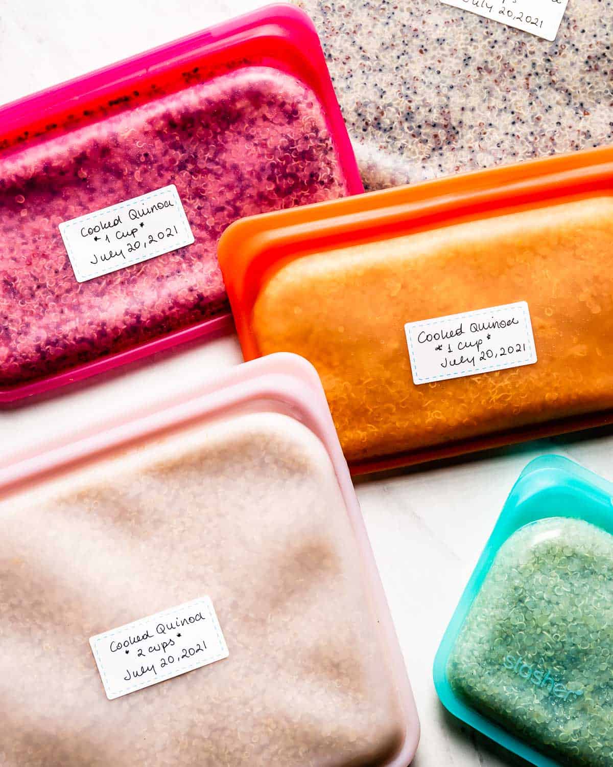 Batch-cooked quinoa in freezer bags