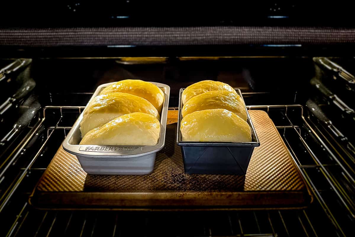 Brioche bread in oven baking