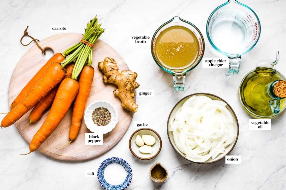 Ingredients for the recipe from the top view with text on each ingredient.