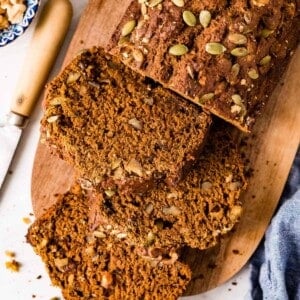 Pumpkin bread recipe sliced from the top view.