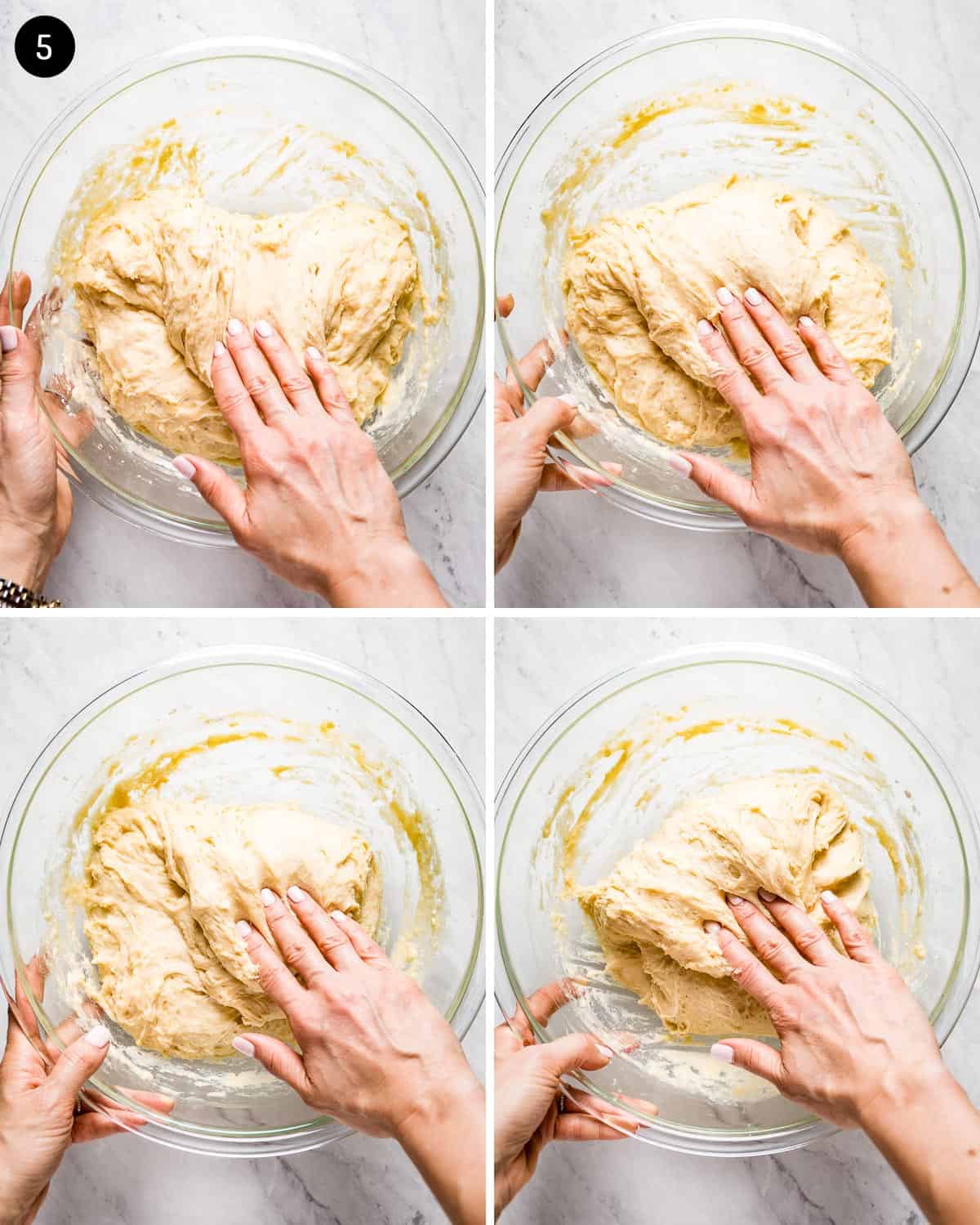 Person folding the dough in four images