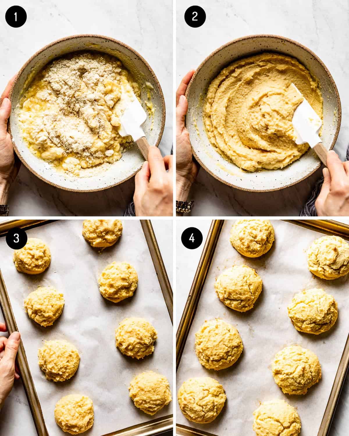 person showing how to make keto almond biscuits in four images