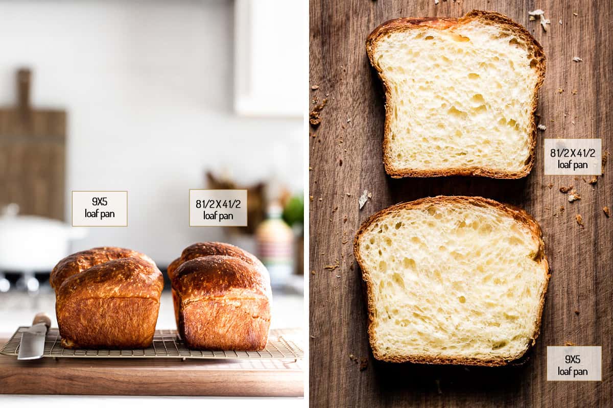 Photo showing the difference between two different loaf pan sizes