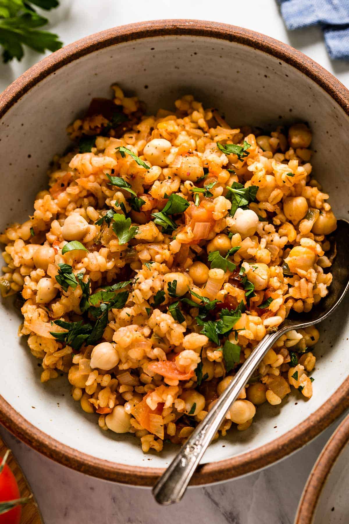 Turkish bulgur pilaf in a bowl