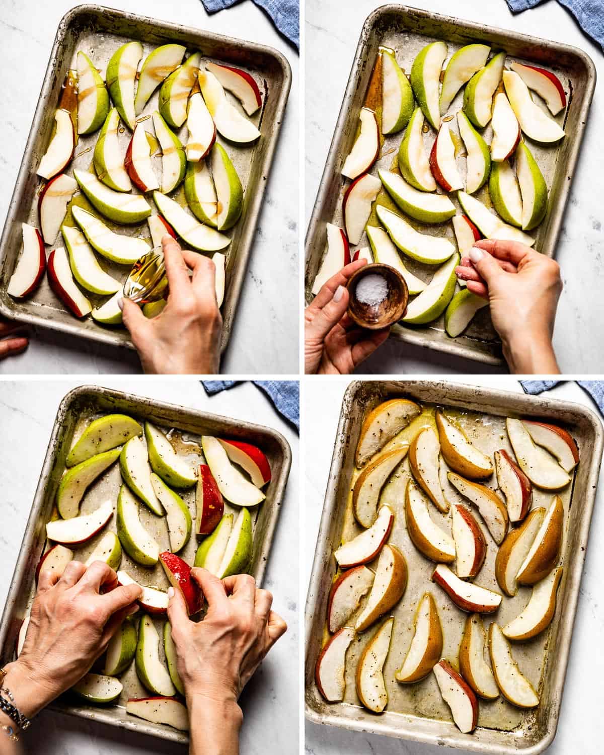 Person showing how to roast pears for salad