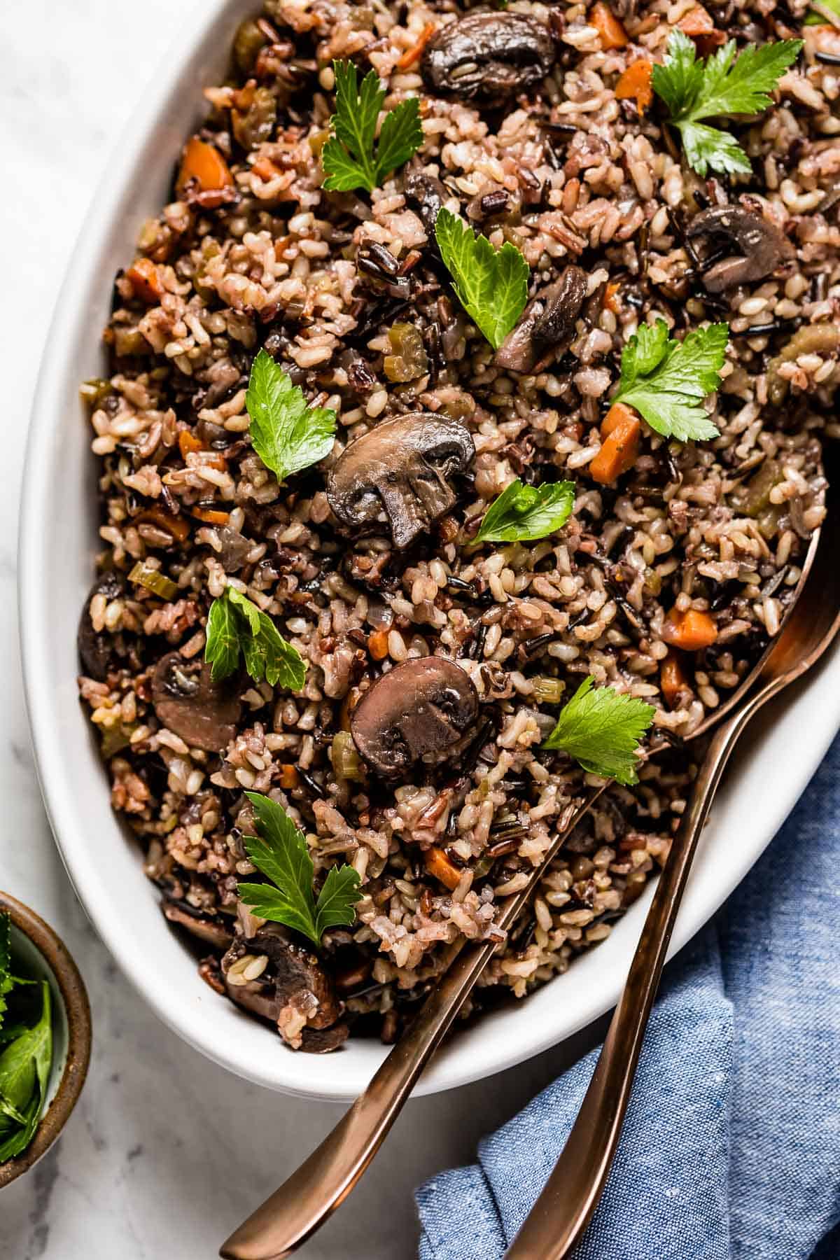 Wild rice pilaf with spoons on the side
