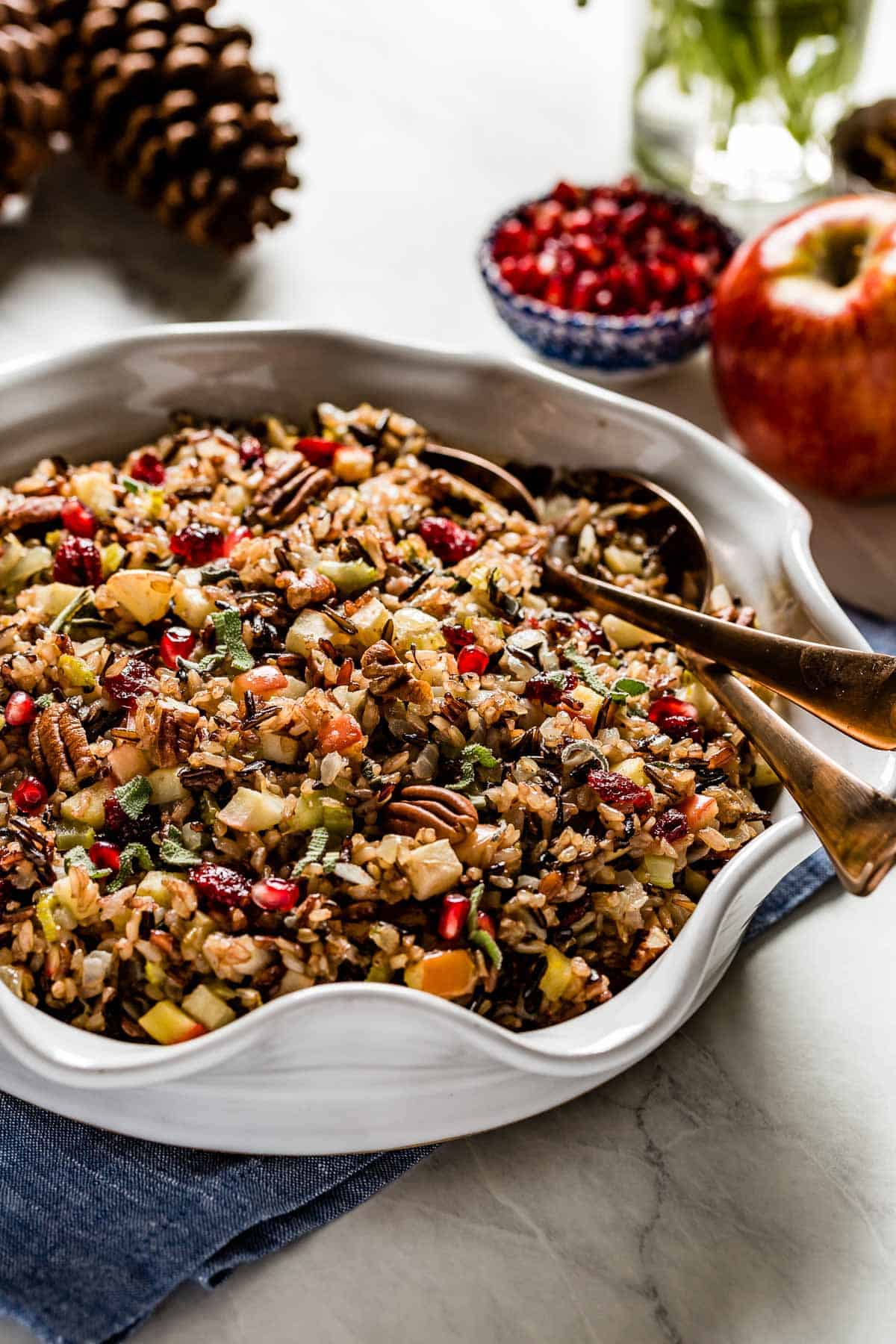 Wild rice stuffing in a large plate