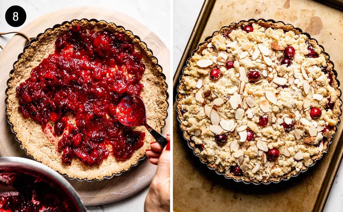 photos showing how to fill cranberry almond tart