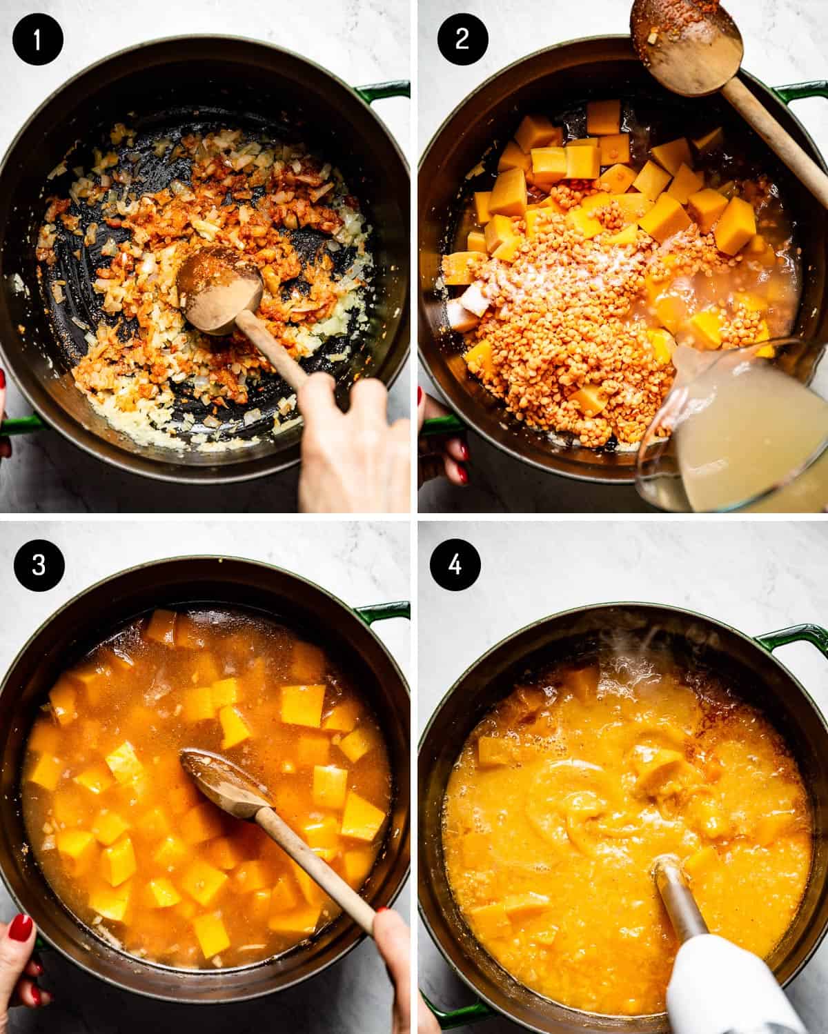 How to make butternut squash curry shown in 4 images