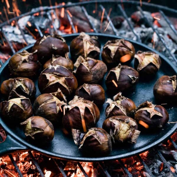 chestnuts being roasted on an open fire on a grill