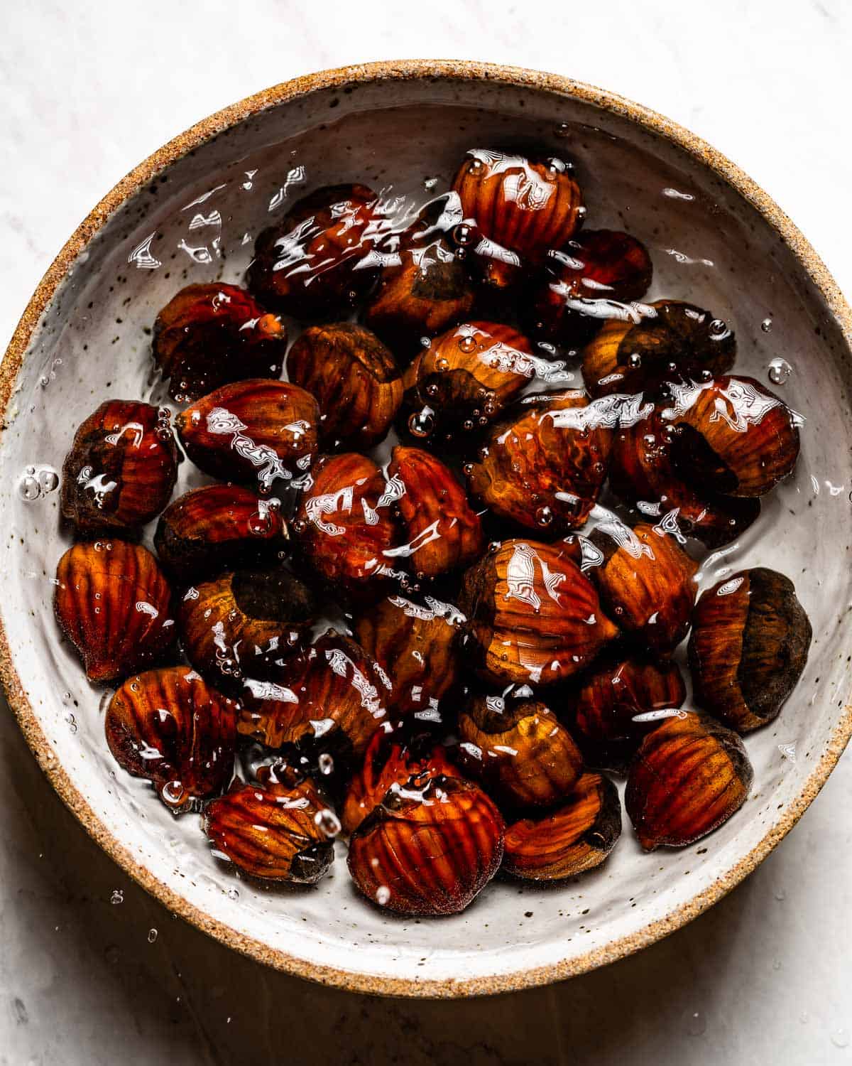 Chestnuts soaking in water