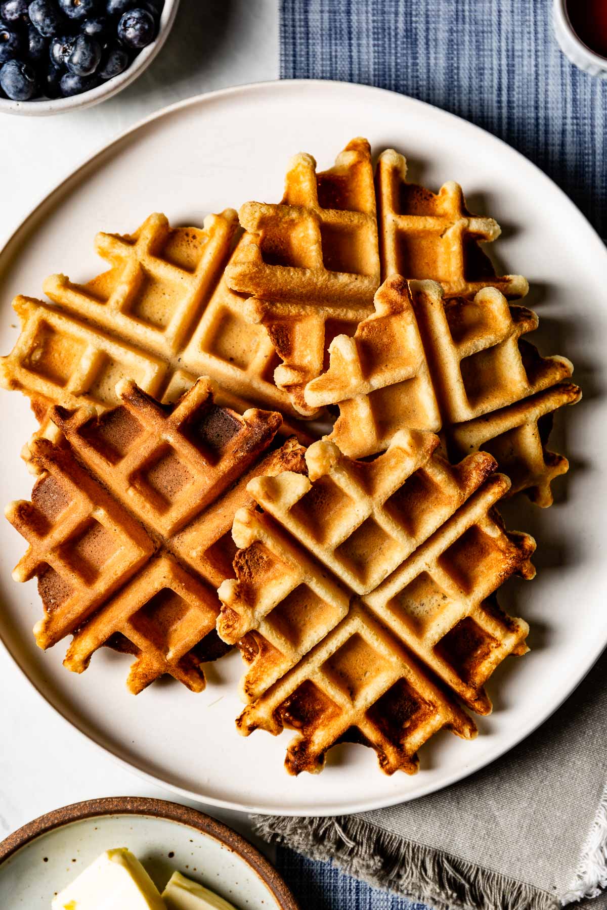 Almond flour waffles in a plate from the top view