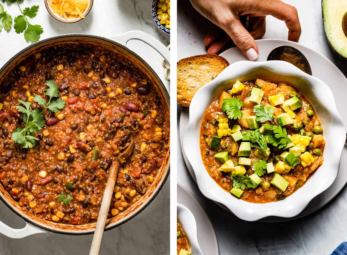 Quinoa Dinner recipes side by side - Quinoa Chili and Quinoa Stew
