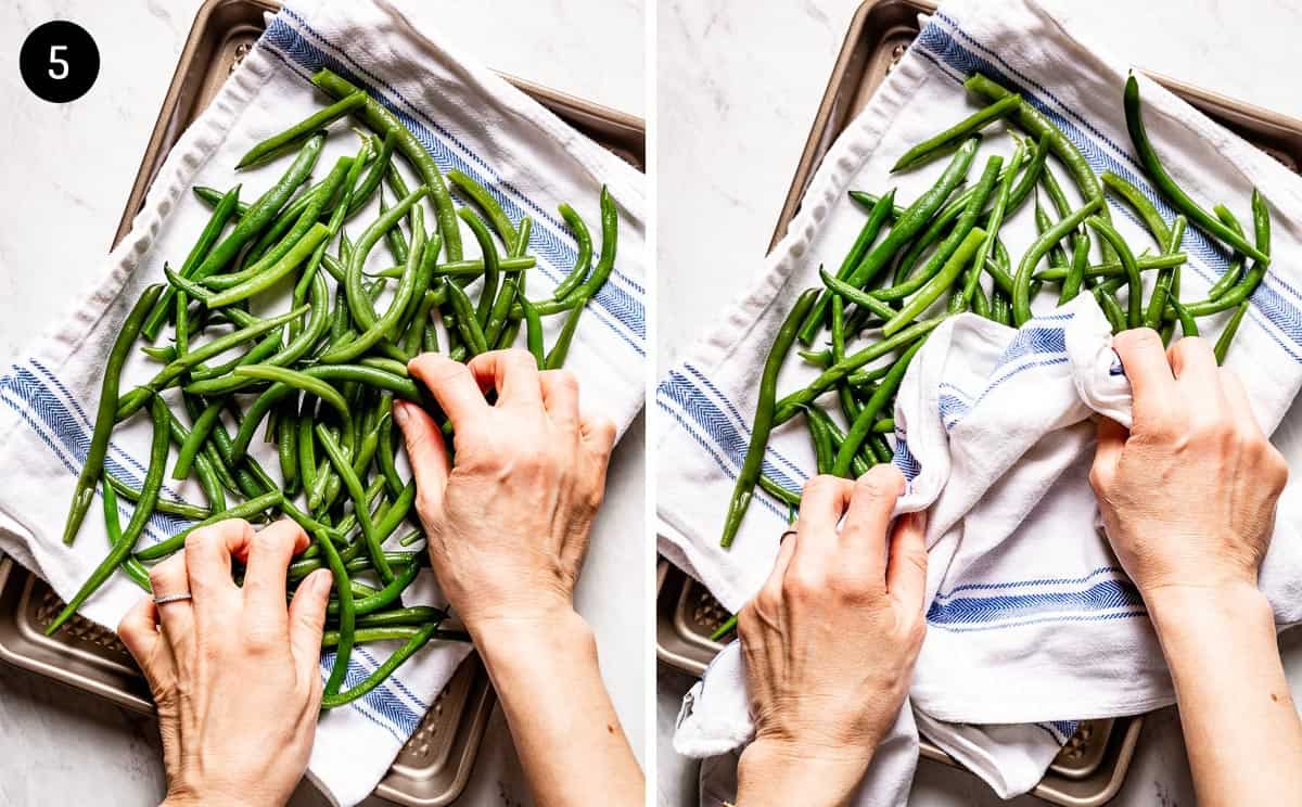 person drying green beans