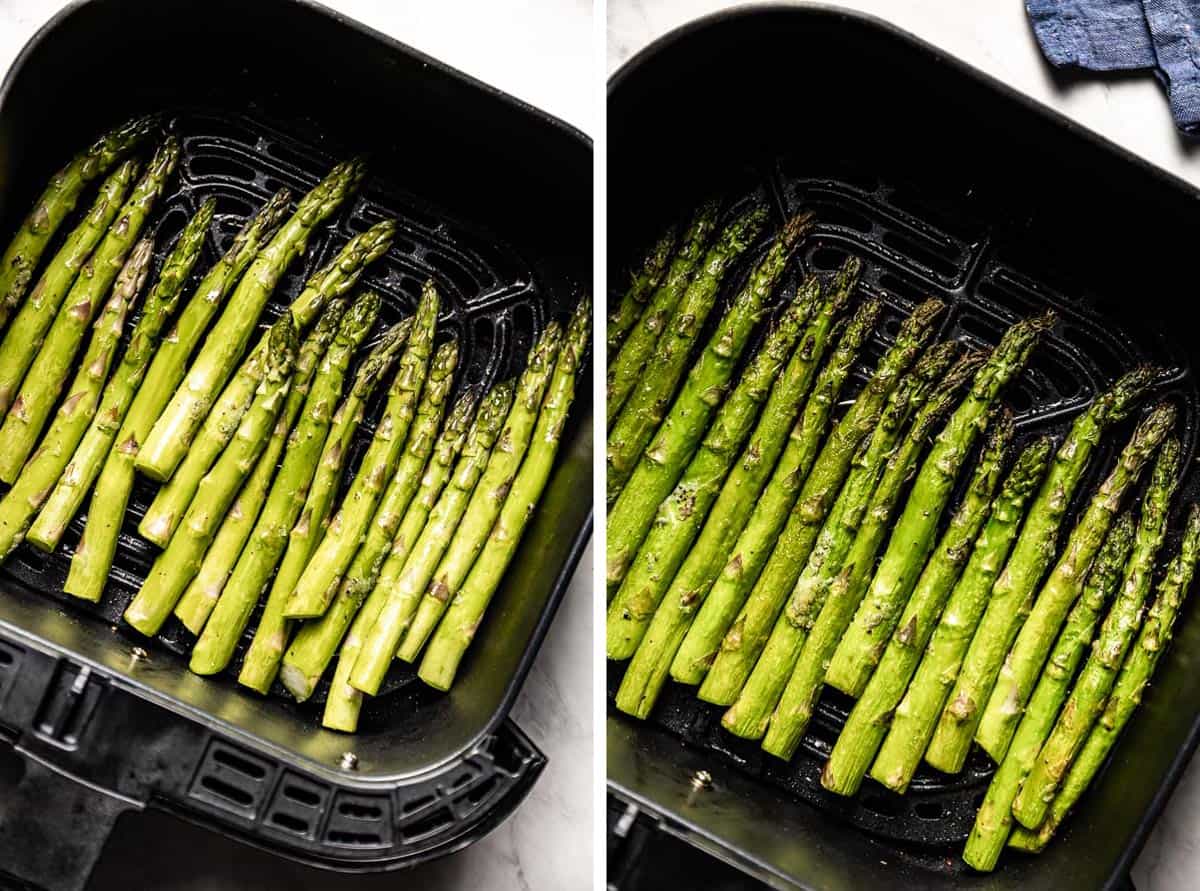asparagus in the air fryer before and after it is cooked