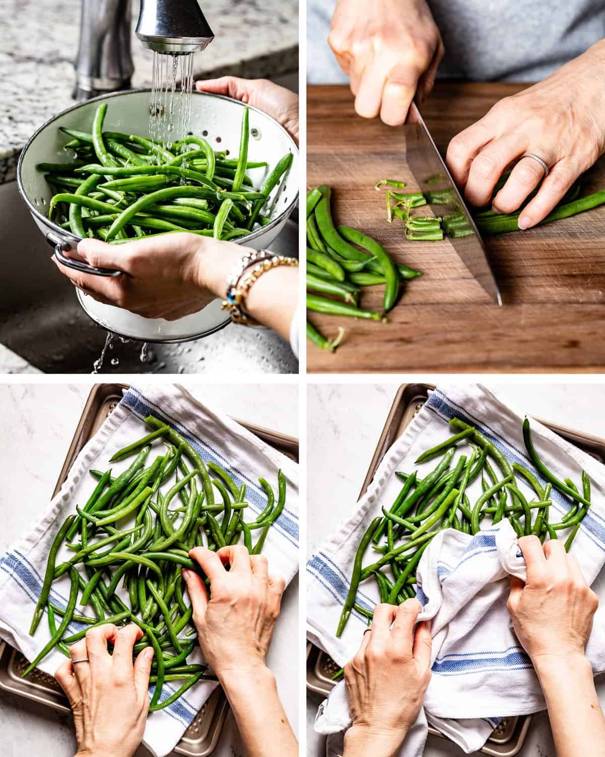Person preparing green beans before cooking