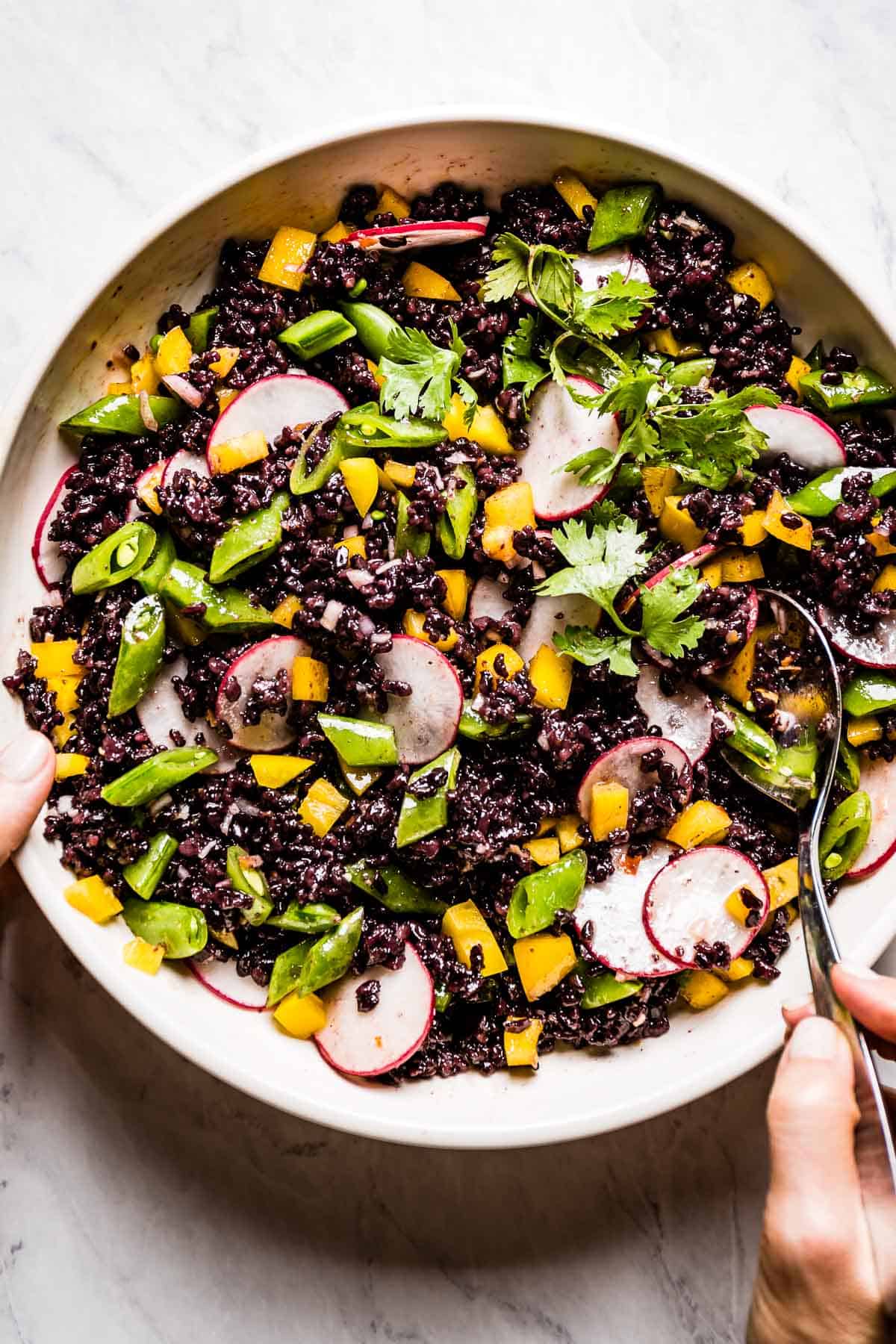 black rice salad from the top view