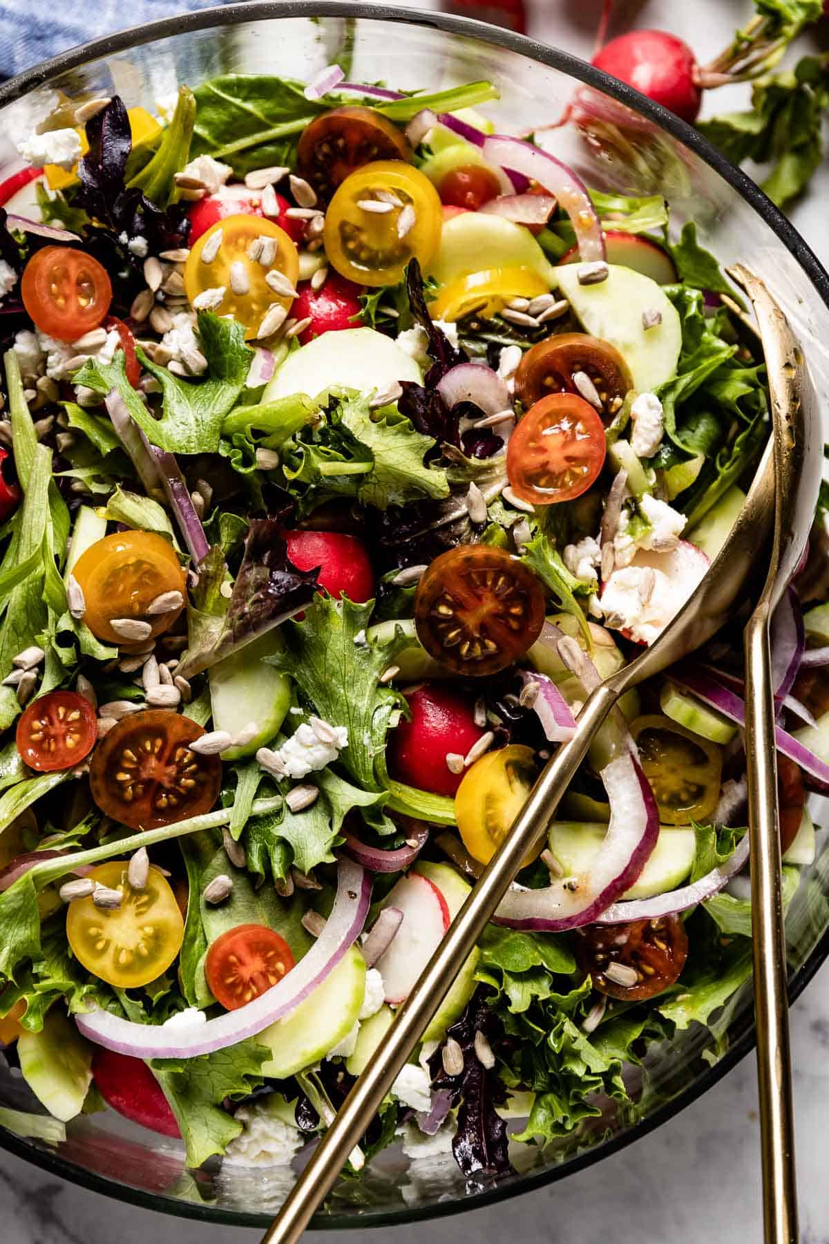 Springtime green salad in a bowl