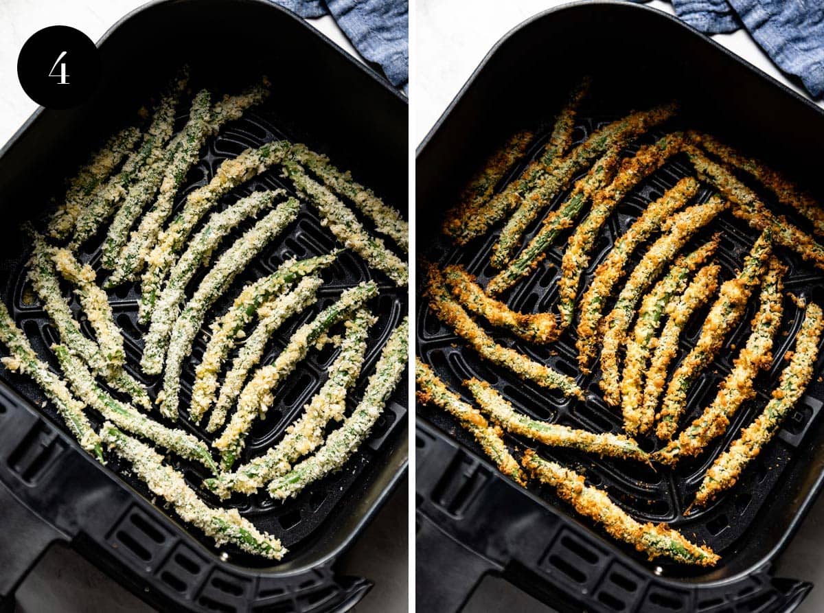 green beans in air fryer before and after they are air fried