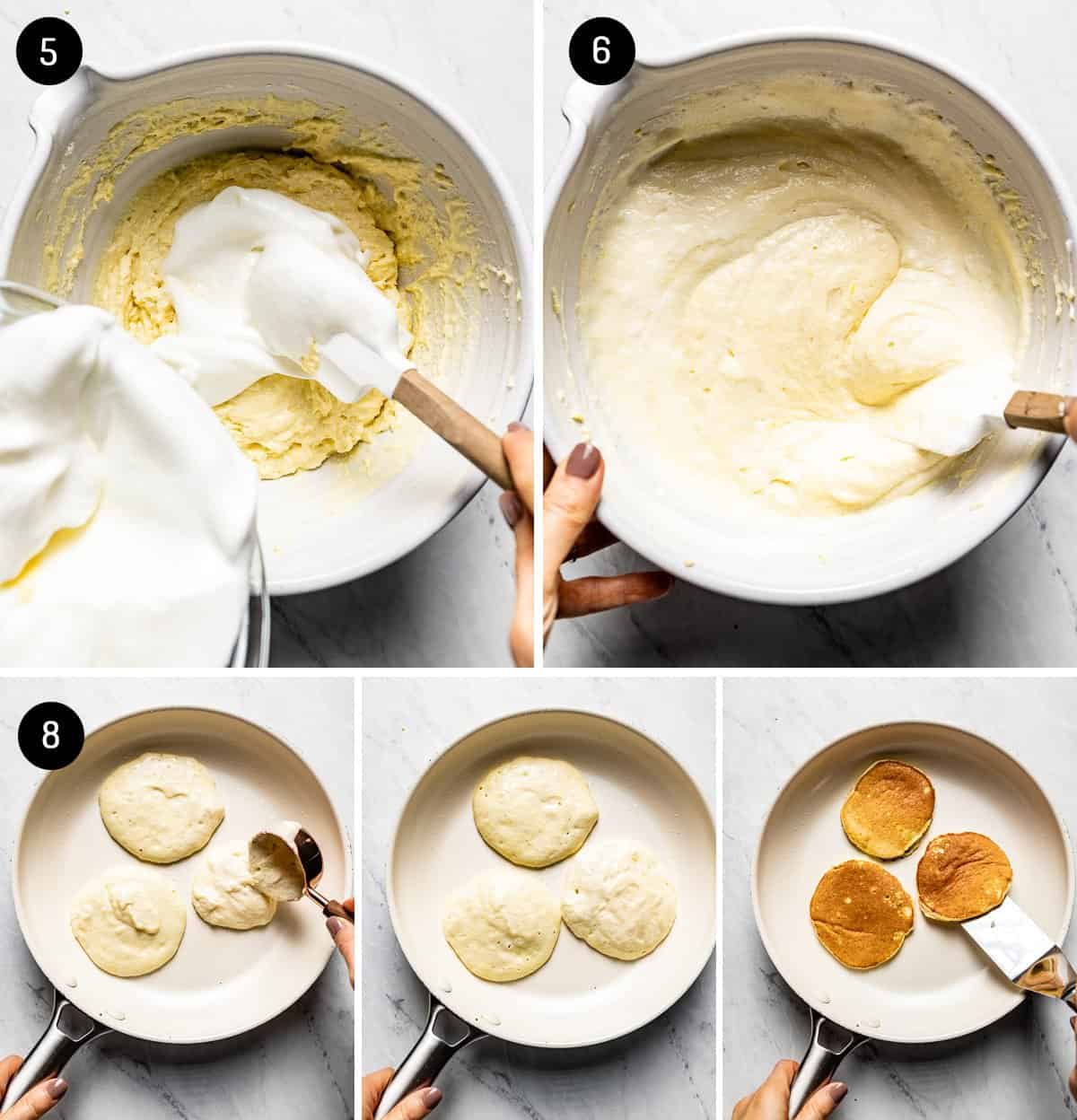Person showing the steps to making lemon ricotta hotcakes
