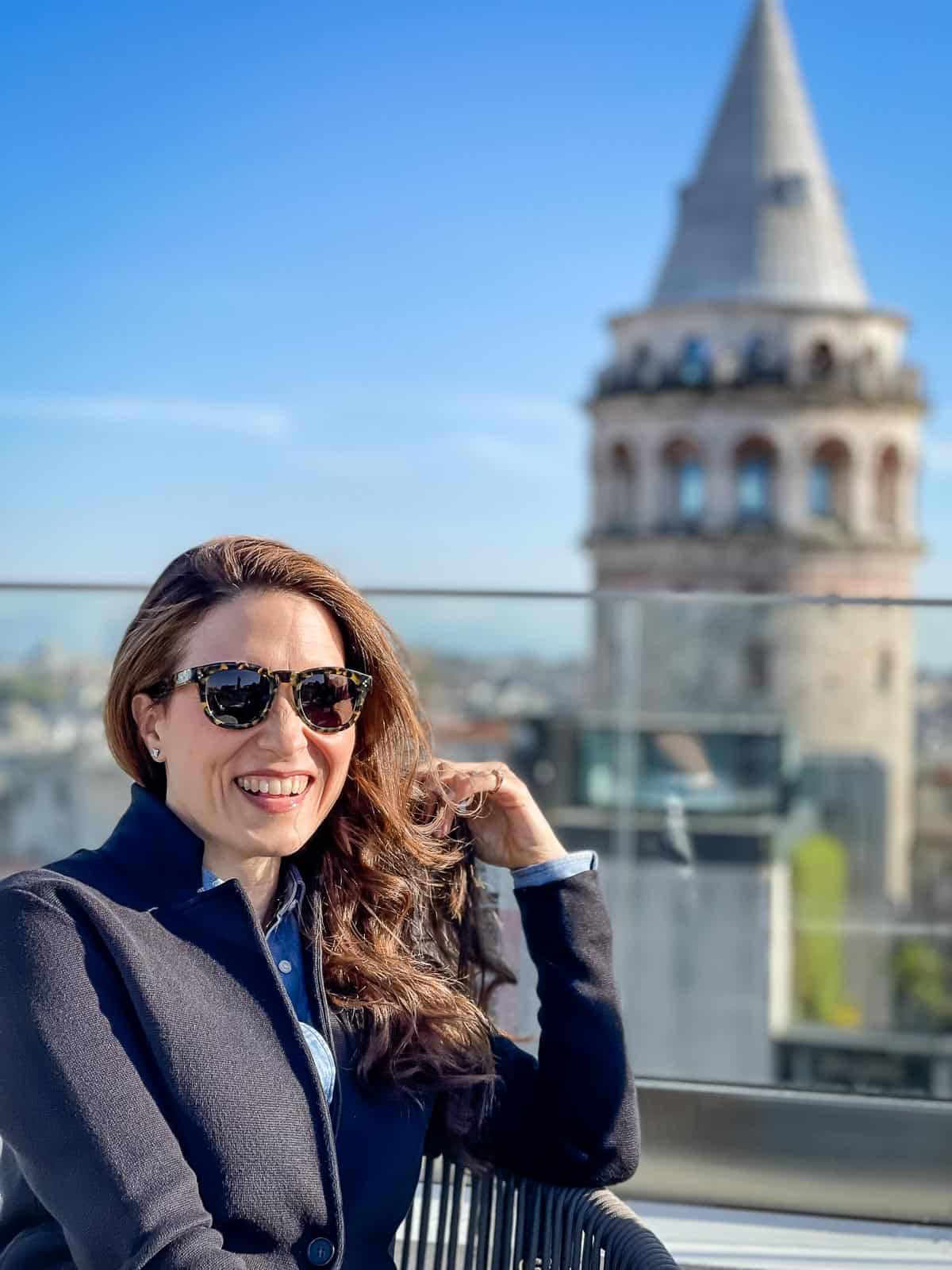 Aysegul Sanford with Galata Tower in the back May 2022