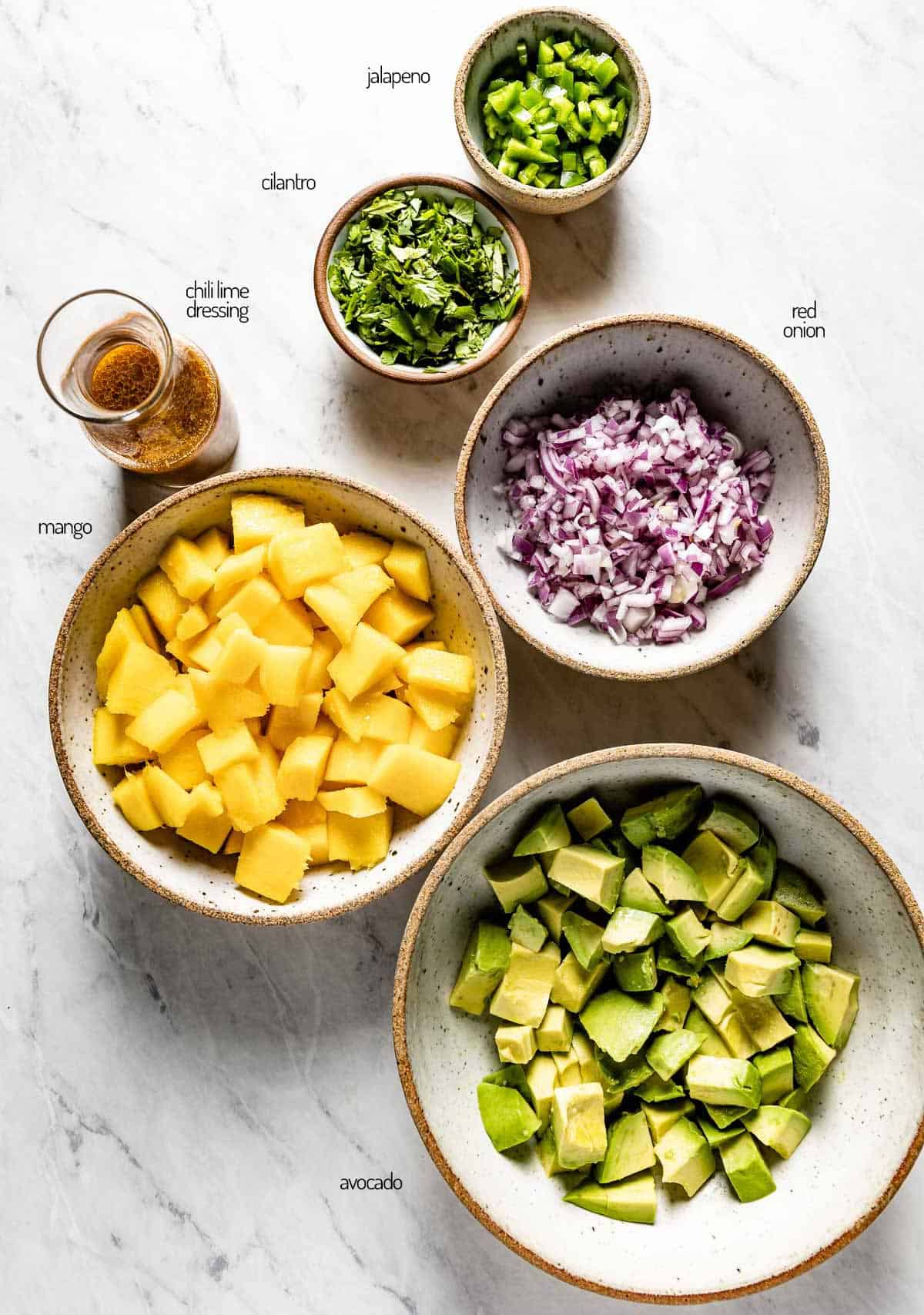 Mango salad ingredients from the top view.