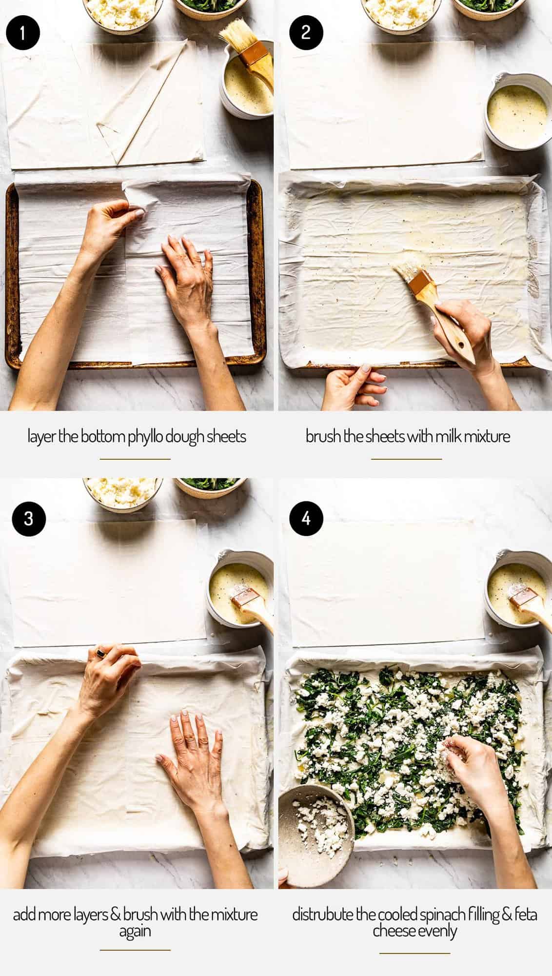 a collage of photos showing how to assemble borek from the start