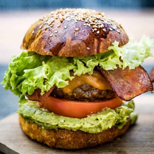Avocado Bacon Burger from the front view