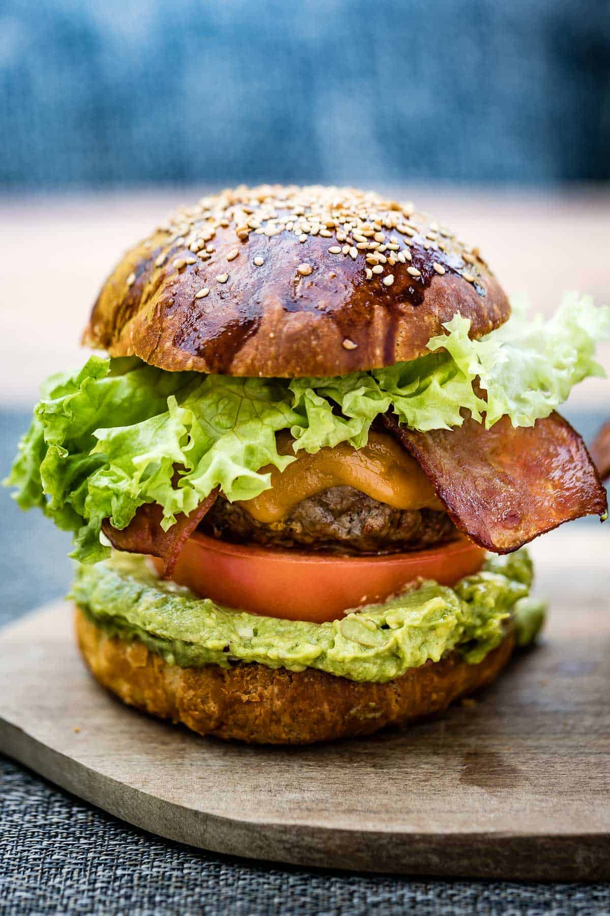 Avocado Bacon Burger from the front view