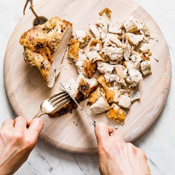 Baked bone in chicken breast from the top view.
