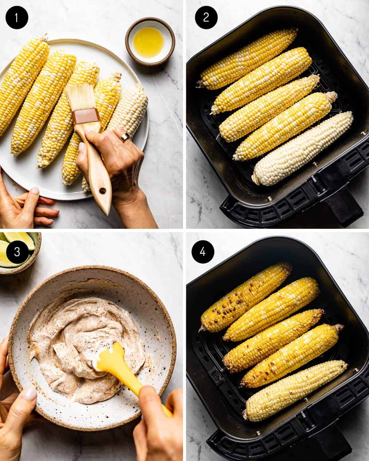 person making street corn in air fryer 