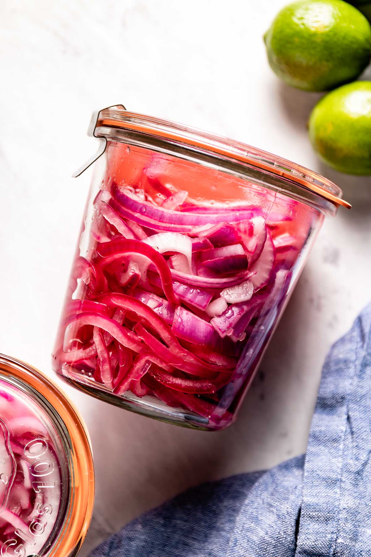 a jar of Qdoba pickled red onions recipe from the side view